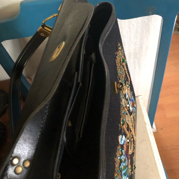 Vintage Jeweled Peacock Handbag w Wood Bottom - Picture 9 of 10